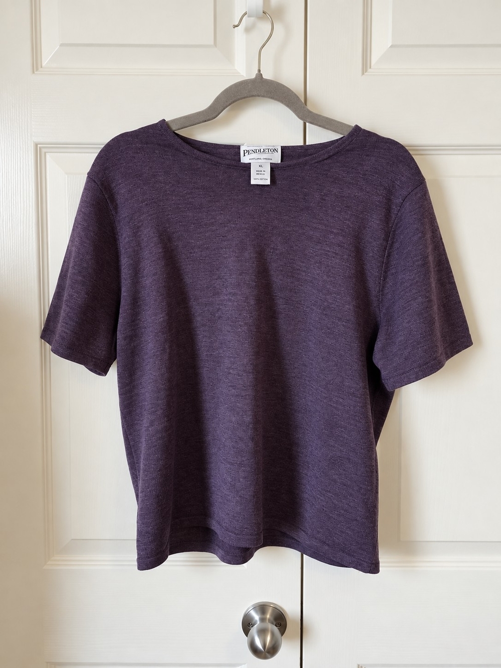 Pendleton Womens XL 100% Merino Wool Purple Short Sleeve Knit Top T-Shirt
